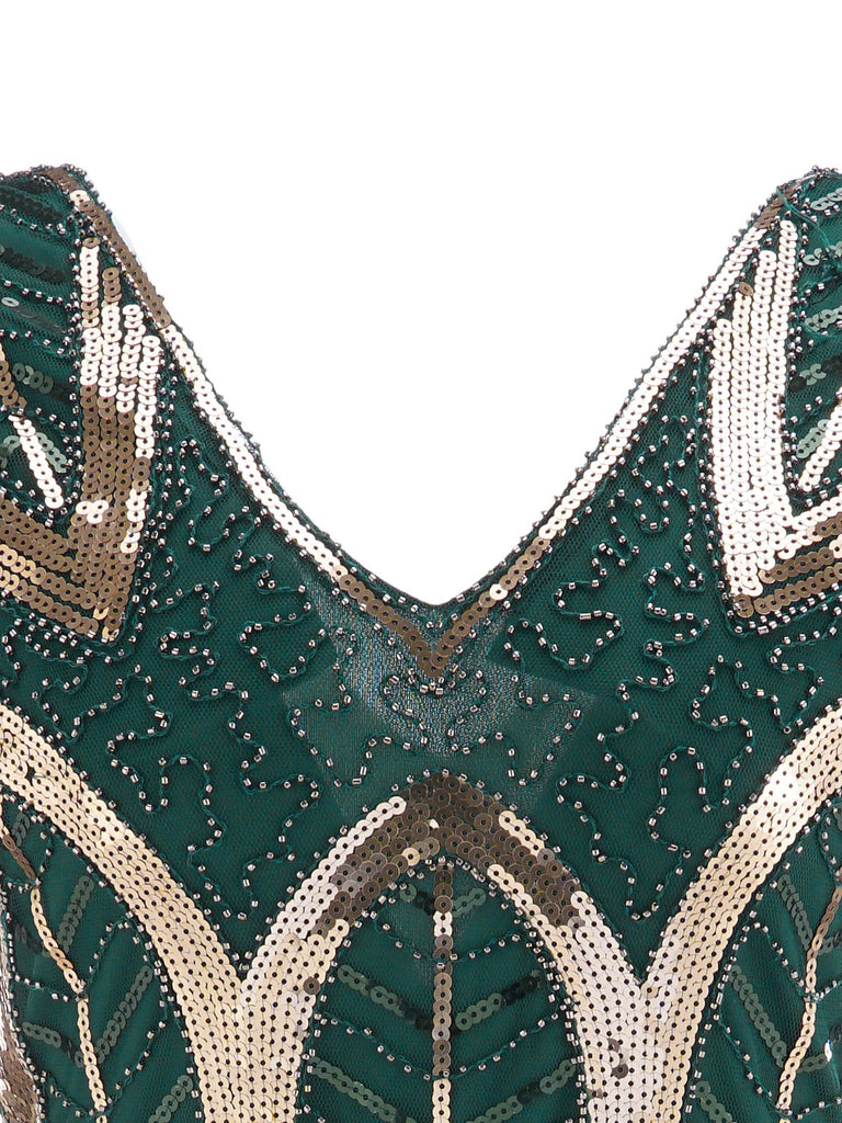 1920s Leaves Sequined Tassel Dress, classic 1920s style elegant retro fashion - Image 15