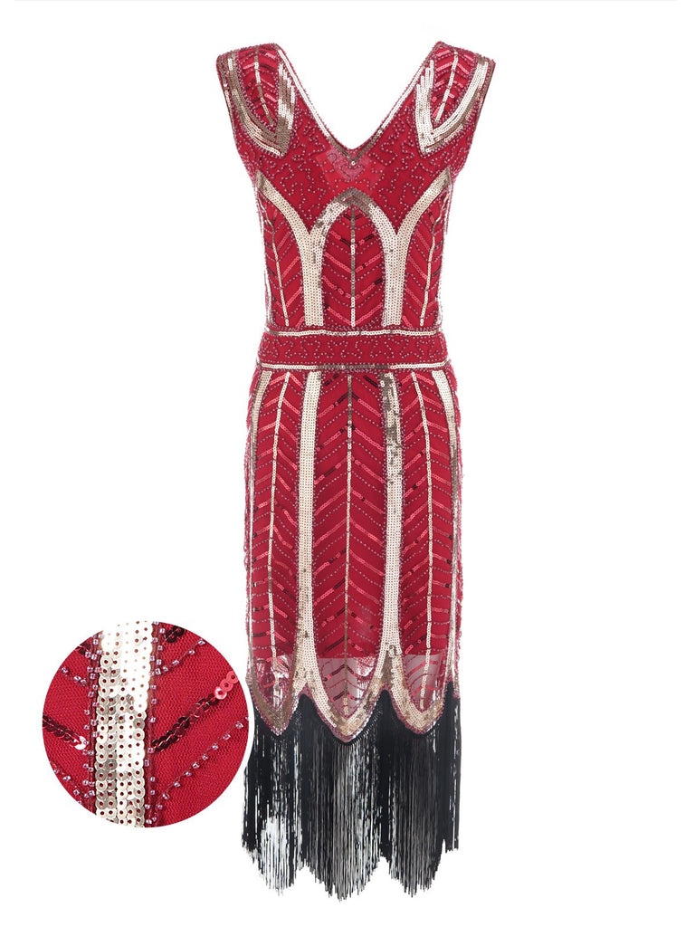 1920s Leaves Sequined Tassel Dress, classic 1920s style elegant retro fashion - Image 16
