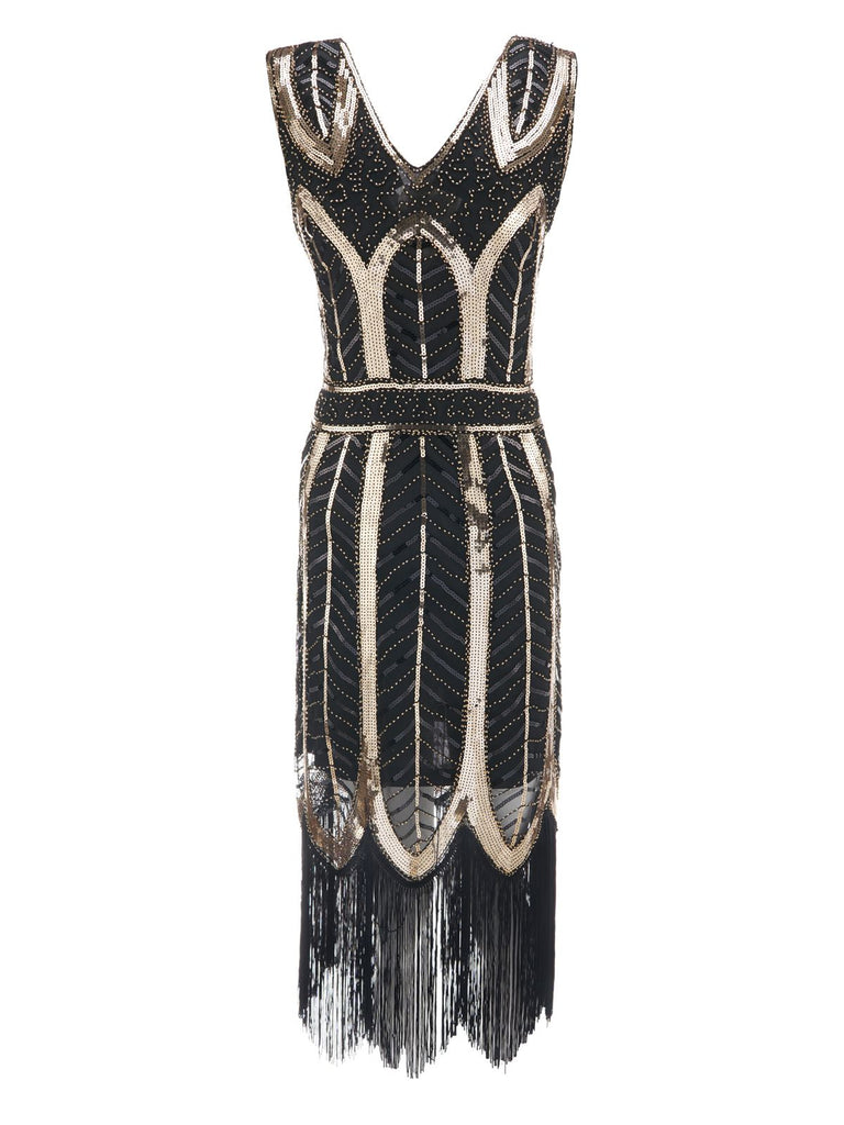 1920s Leaves Sequined Tassel Dress, classic 1920s style elegant retro fashion - Image 7