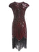 Wine 1920s Sequin Beaded Fringed Dress, classic 1920s style elegant retro fashion - Image 7