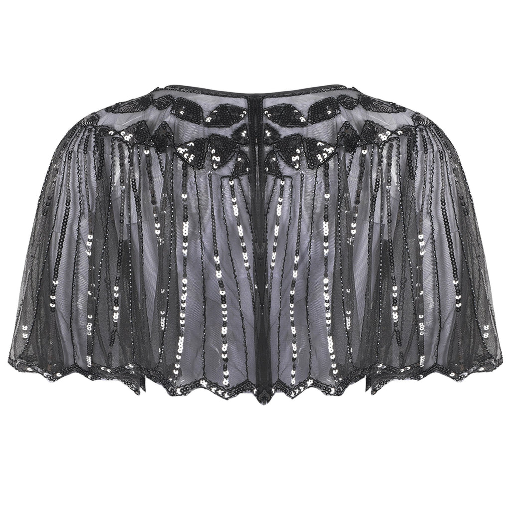 She wears 1920s Shawl Beaded Sequin Flapper Cape with 1920s grace