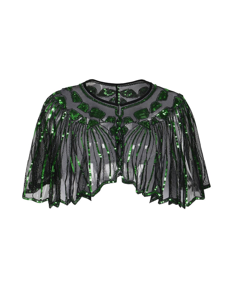 She wears 1920s Shawl Beaded Sequin Flapper Cape with 1920s grace