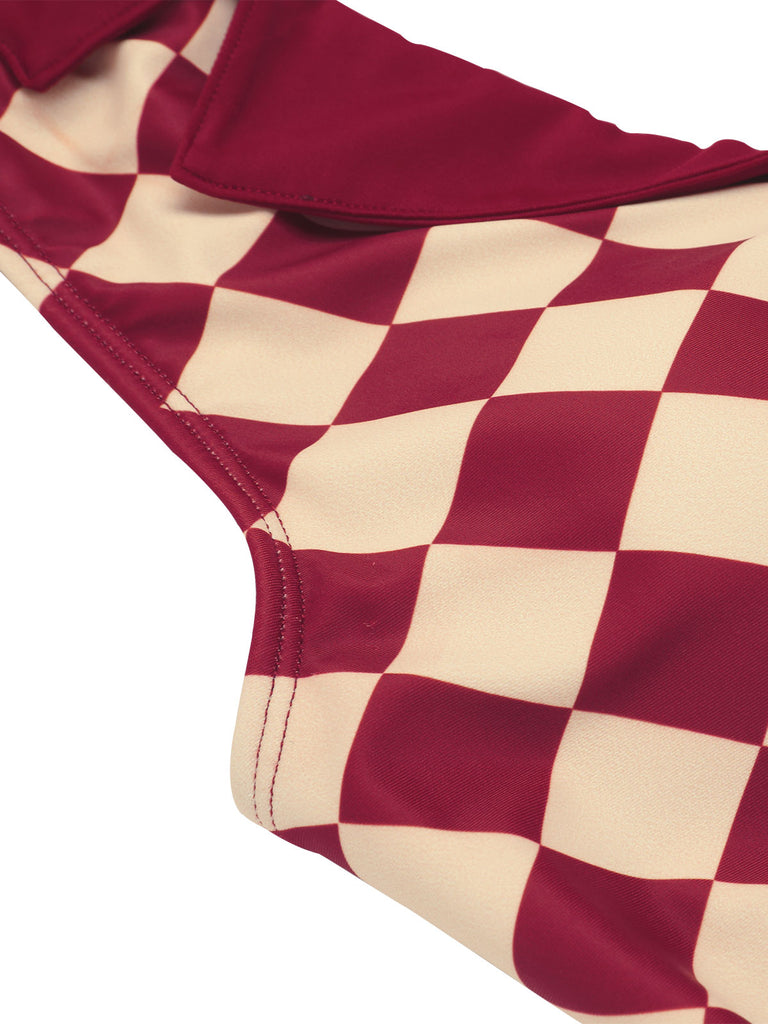 1930s Burgundy Diamond Lapel One-Piece Swimsuit: timeless style reimagined