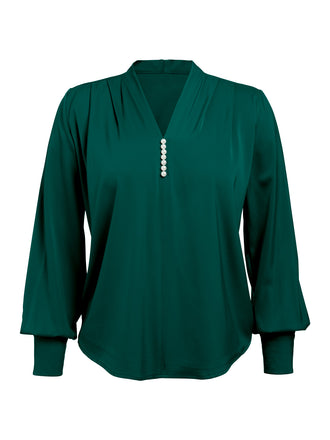 1930s Retro Solid V-neck Puff Sleeve Blouse: timeless style reimagined