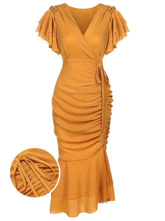 Front view: 1930s 1930s Ruffle Lace-up Fishtail Dr