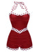 Side view: 1940s Red 1940s Halter Patchwork One-pi