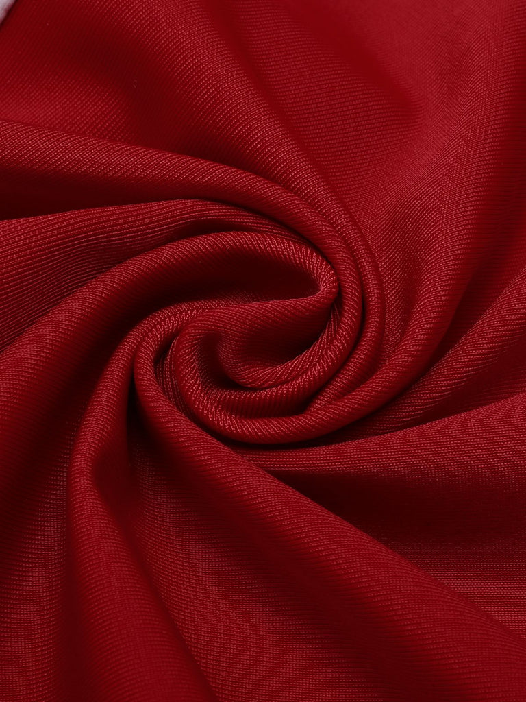 Close-up: 1940s Red 1940s Halter Patchwork One-pie