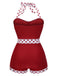 Detail view: 1940s Red 1940s Halter Patchwork One-