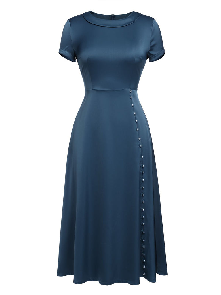 Blue 1940s Pearl Buttons Darlene Dress, vintage dress, retro fashion - perfect for women who love vintage and retro fashion