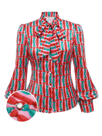 1950s Candy Tie-Up Collar Buttons Blouse: timeless style reimagined