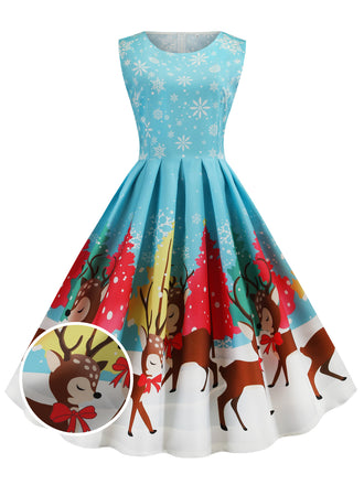 1950s Christmas Deer Swing Dress, classic 1950s style elegant retro fashion - Image 1