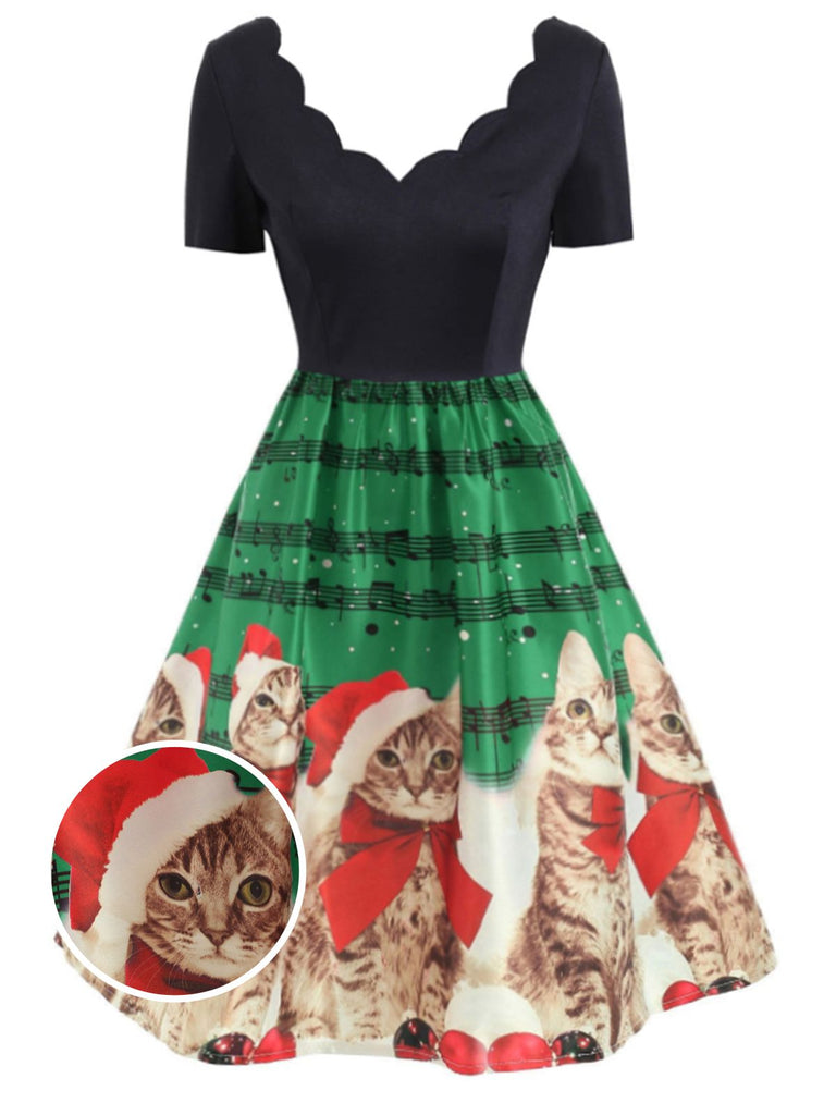 1950s Christmas Kitty Swing Dress, classic 1950s style elegant retro fashion - Image 6