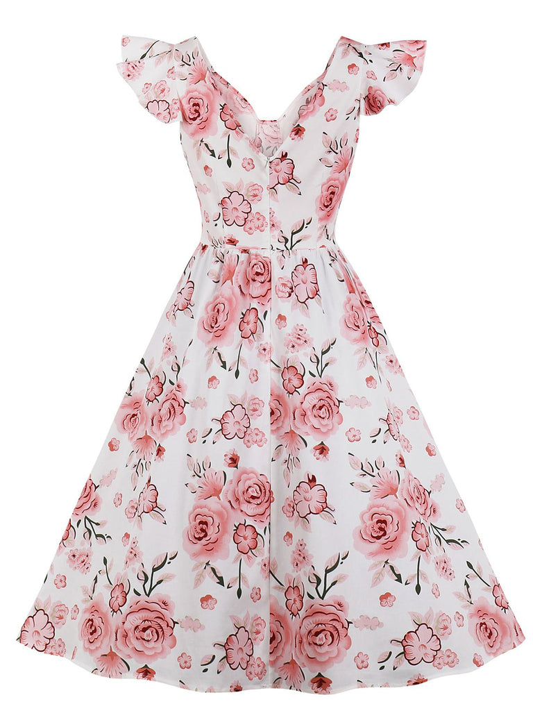 1950s Floral Flare Sleeve Swing Dress, classic 1950s style elegant retro fashion - Image 15