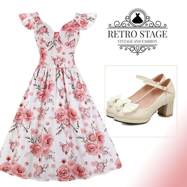 1950s Floral Flare Sleeve Swing | 1950s | vintage dress, retro fashion