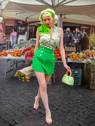 1950s Floral Halter Button Lace-up Romper: timeless style reimagined