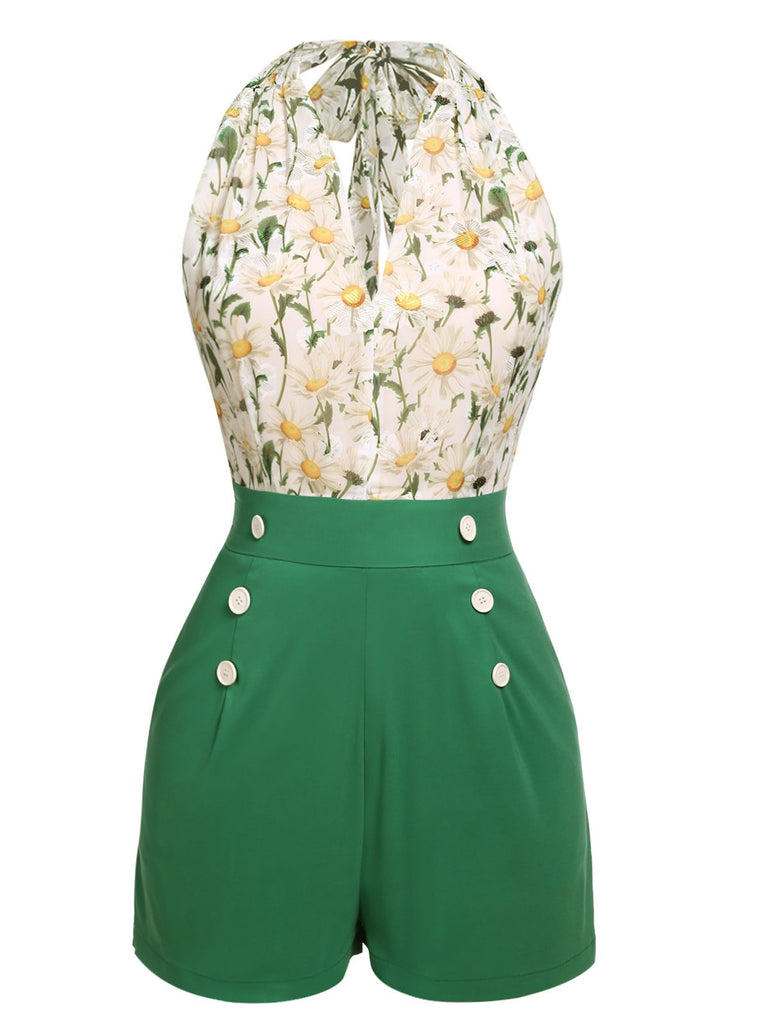 Side view: 1950s 1950s Floral Halter Lace-up Vinta