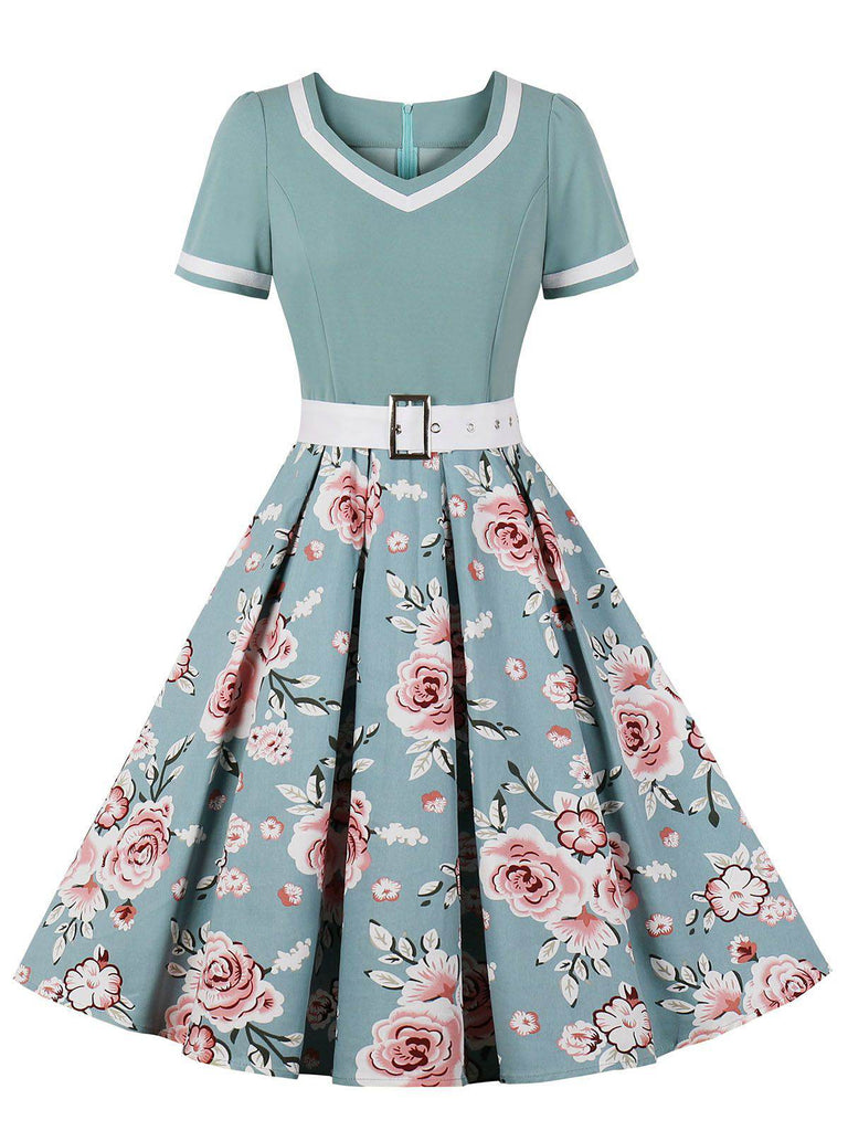 1950s Floral Patchwork Swing Dress, classic 1950s style elegant retro fashion - Image 13