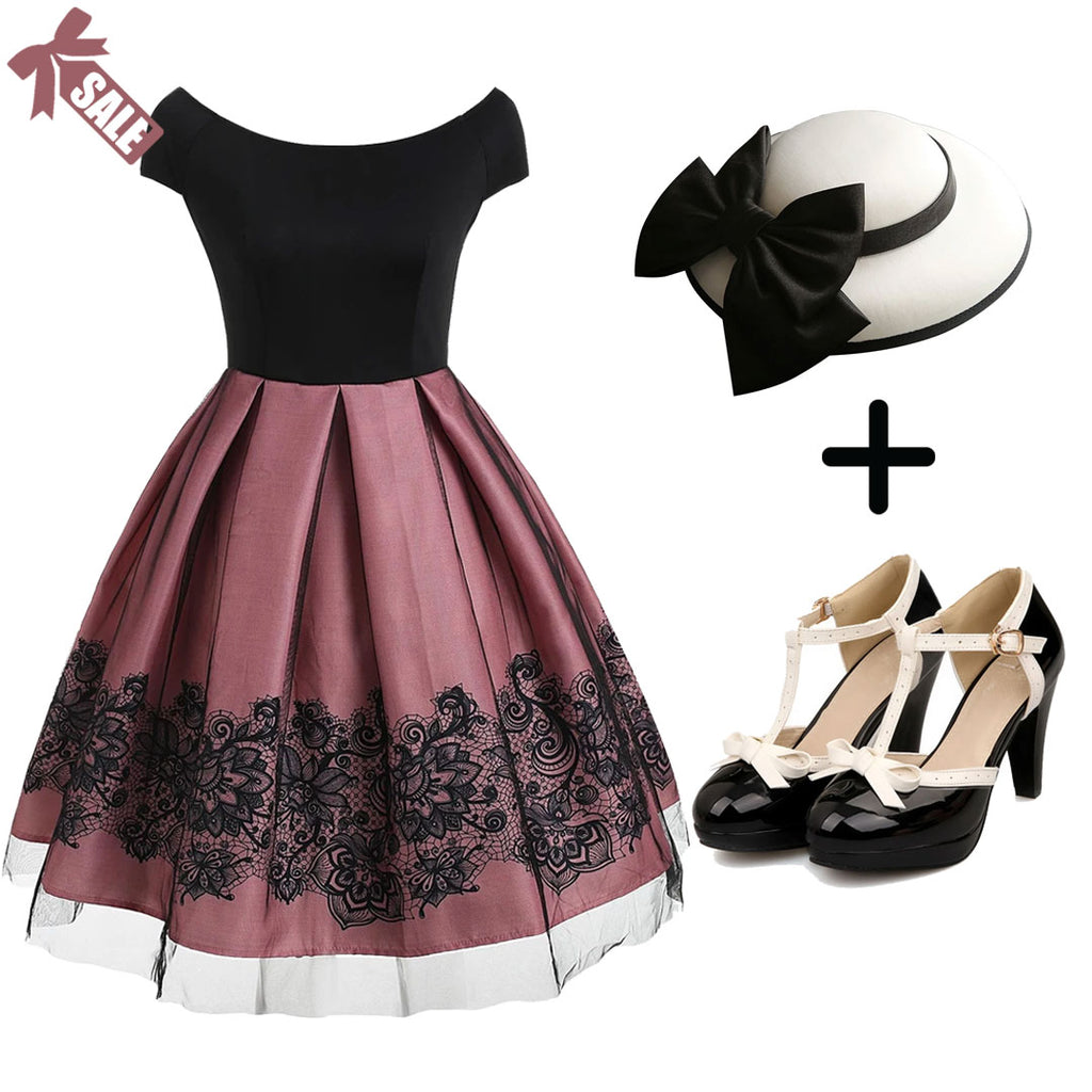1950s Floral Print Off Shoulder Dress: timeless style reimagined
