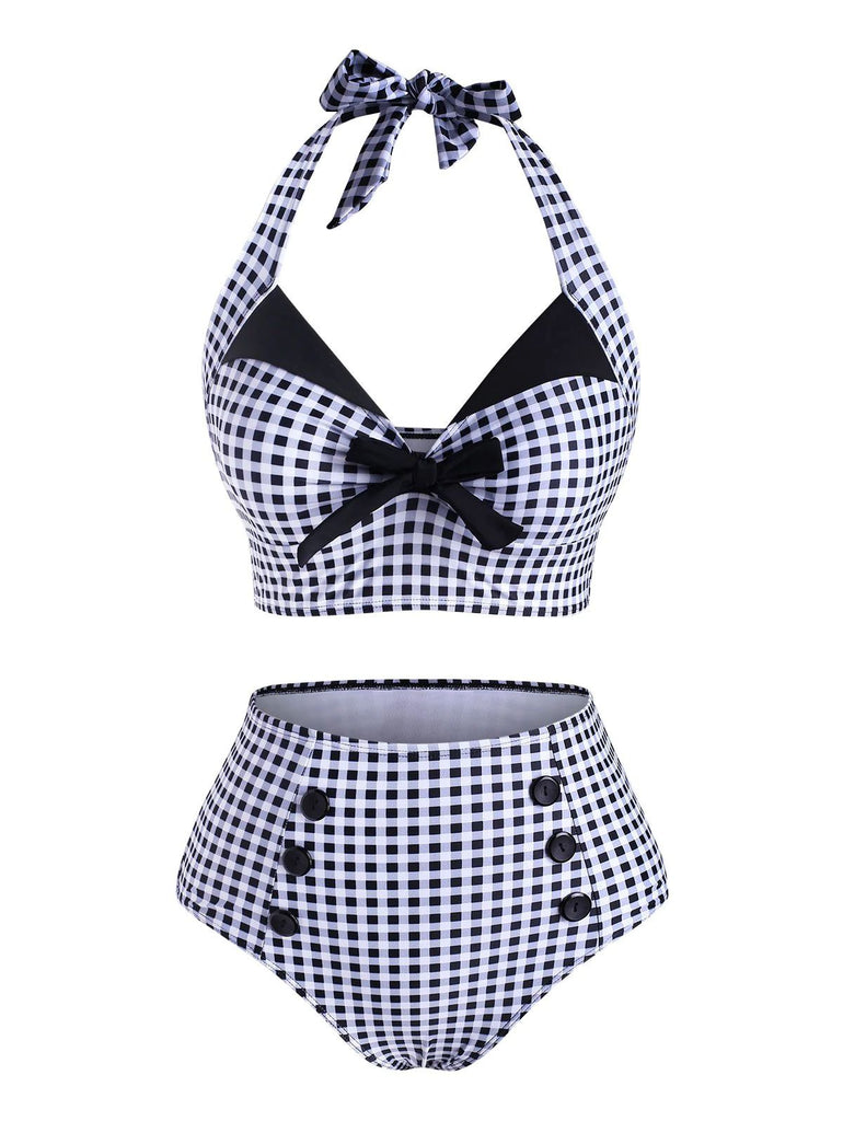 1950s Gingham Halter Bowknot Bikini Set - vintage fashion, retro style