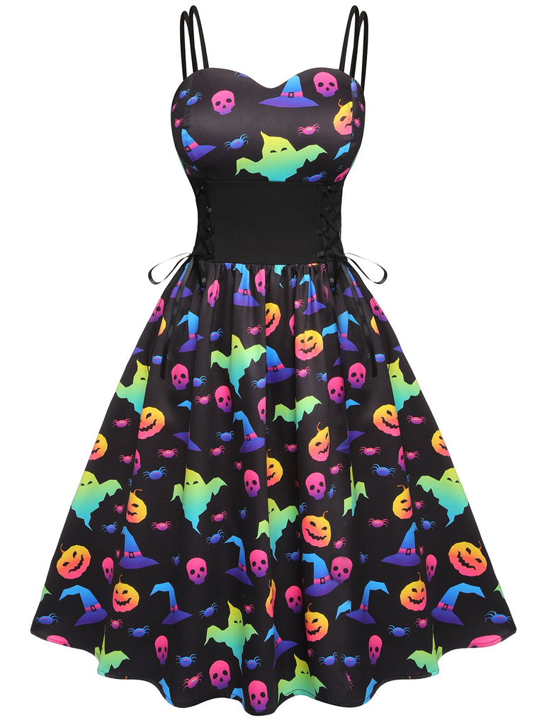 1950s Halloween Colorful Print Strap Dress, vintage dress, retro fashion, rockabilly, pin-up fashion - perfect for women who love vintage and retro fashion