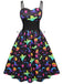 1950s Halloween Colorful Print Strap Dress, vintage dress, retro fashion, rockabilly, pin-up fashion - perfect for women who love vintage and retro fashion