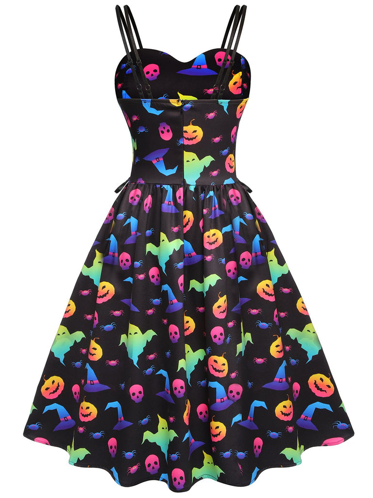 1950s Halloween Colorful Print Strap Dress, vintage dress, retro fashion, rockabilly, pin-up fashion - perfect for women who love vintage and retro fashion