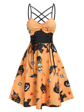 1950s Halloween Spaghetti Straps Corset Dress: timeless style reimagined