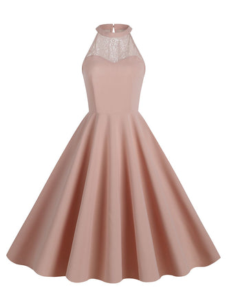 1950s Halter Lace-Up Swing Pleated Dress: timeless style reimagined
