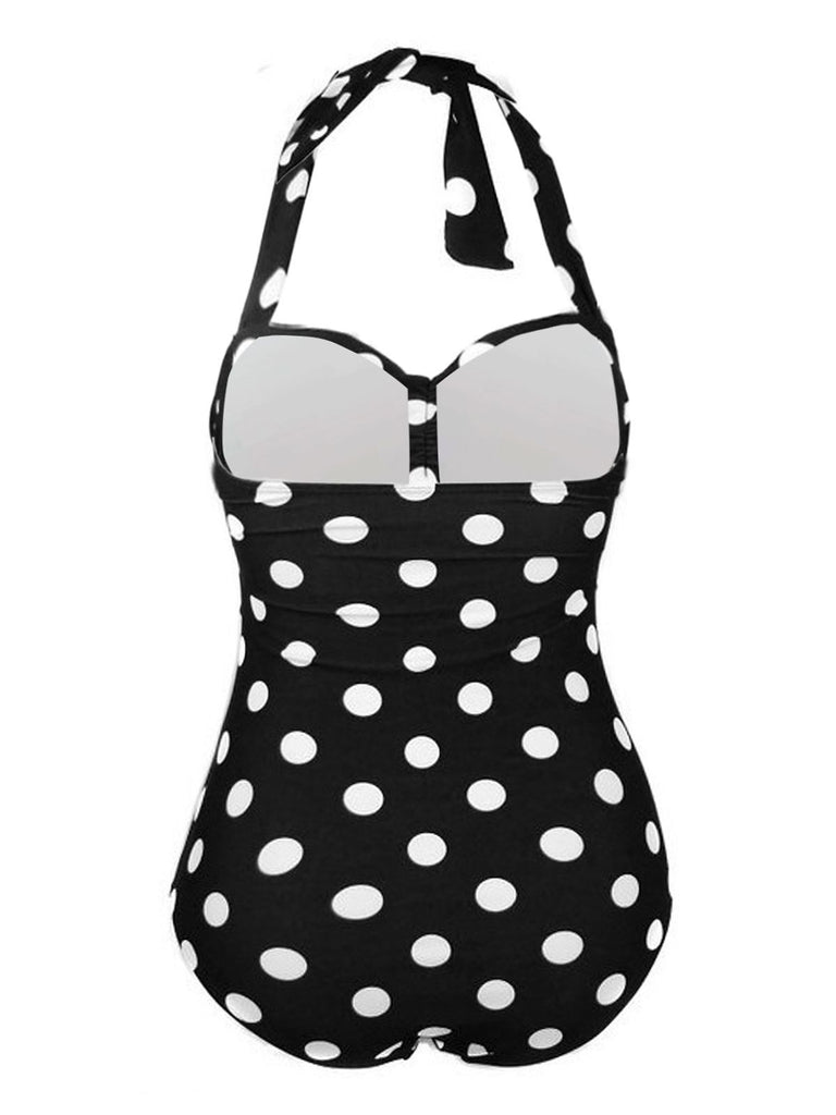 1950s Halter Polka Dot One-Piece Swimsuit, classic 1950s style summer beach collection - Image 5