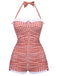1950s Halter Striped Polka Dot Bowknot One-piece Swimsuit | vintage swimwear, retro swimsuit, pin-up style - perfect for retro fashion enthusiasts