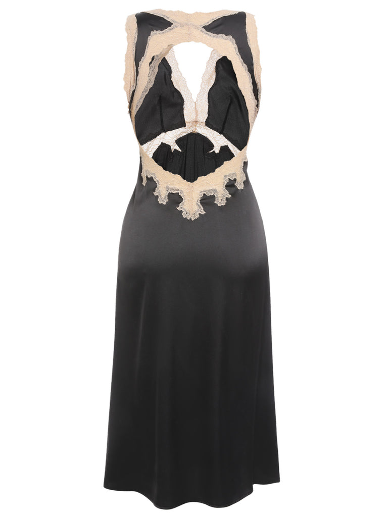 1950s Lace Backless V-Neck Satin Sleepwear — vintage elegance for the modern woman