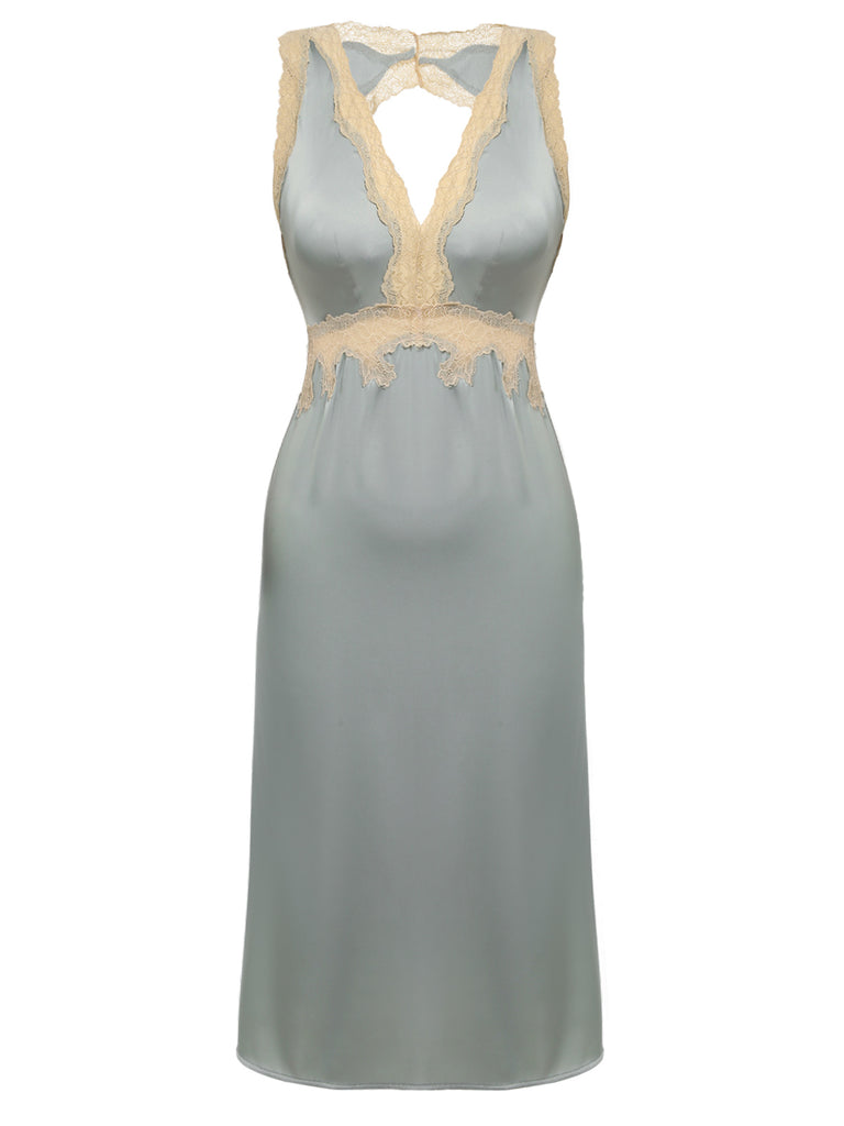 1950s Lace Backless V-Neck Satin Sleepwear: timeless style reimagined