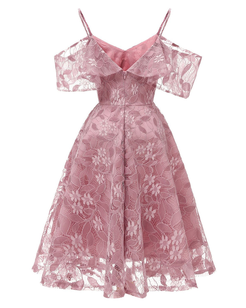 1950s Lace Cold Shoulder Ruffle Dress: timeless style reimagined