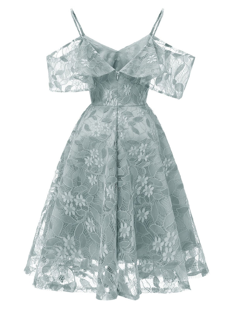 1950s Lace Cold Shoulder Ruffle Dress: timeless style reimagined