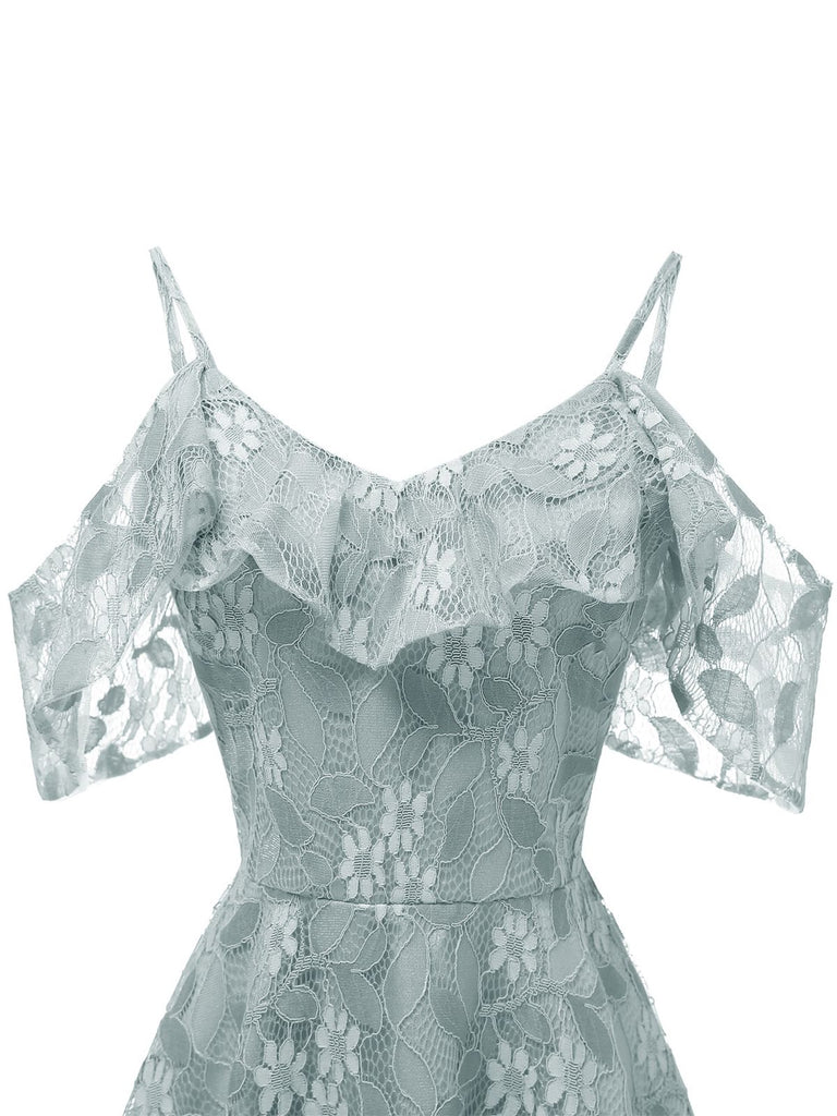 1950s Lace Cold Shoulder Ruffle Dress — vintage elegance for the modern woman