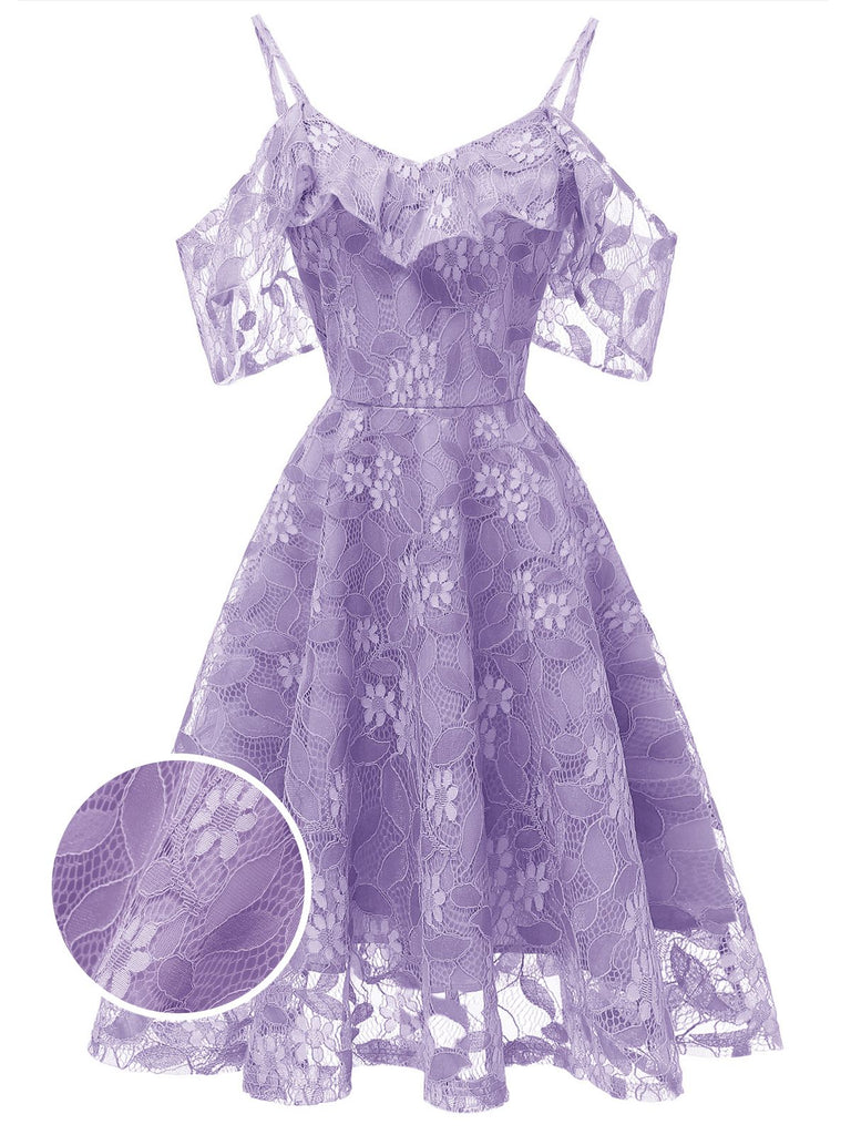 This 1950s Lace Cold Shoulder Ruffle Dress wraps her in 1950s elegance, one twirl at a time
