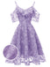 This 1950s Lace Cold Shoulder Ruffle Dress wraps her in 1950s elegance, one twirl at a time