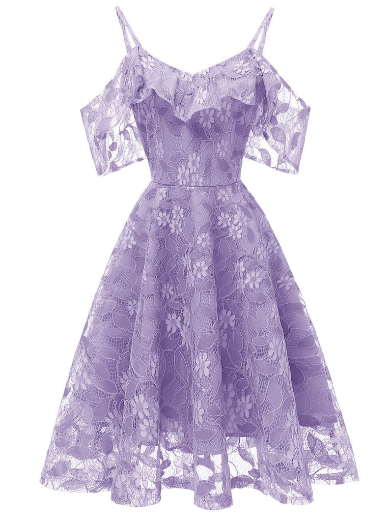 1950s Lace Cold Shoulder Ruffle Dress — the kind of 1950s dress that makes strangers smile