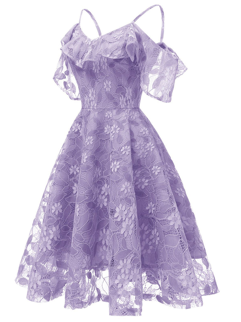 1950s Lace Cold Shoulder Ruffle Dress — a 1950s silhouette that turns sidewalks into runways