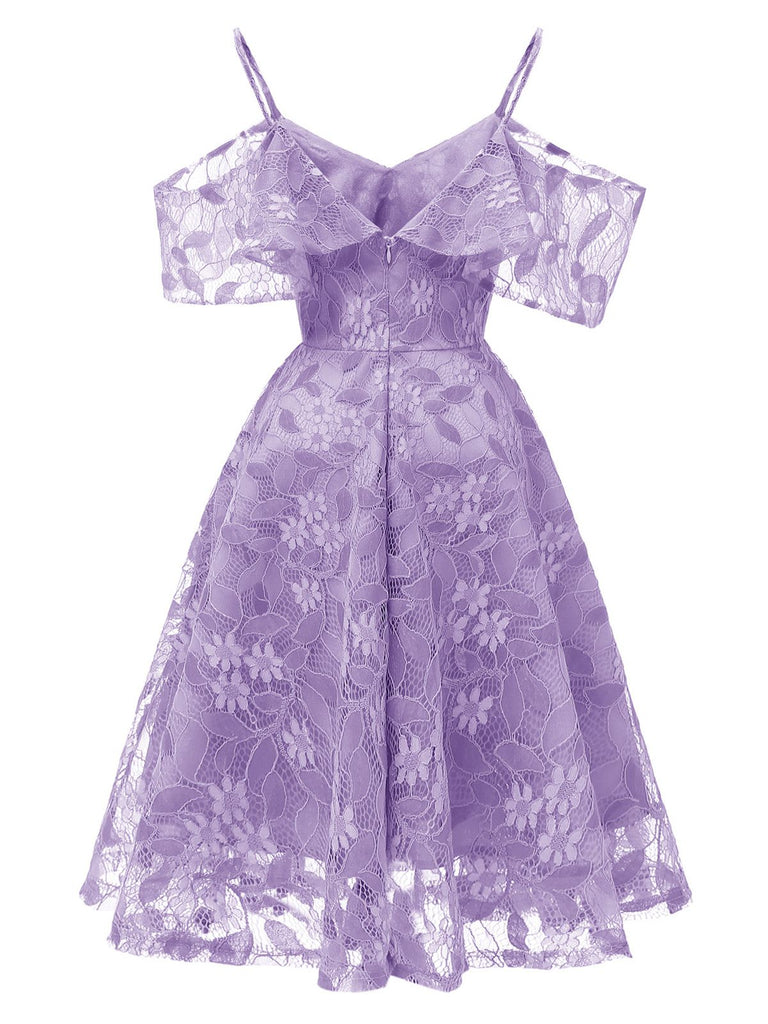 1950s Lace Cold Shoulder Ruffle Dress — vintage elegance for the modern woman