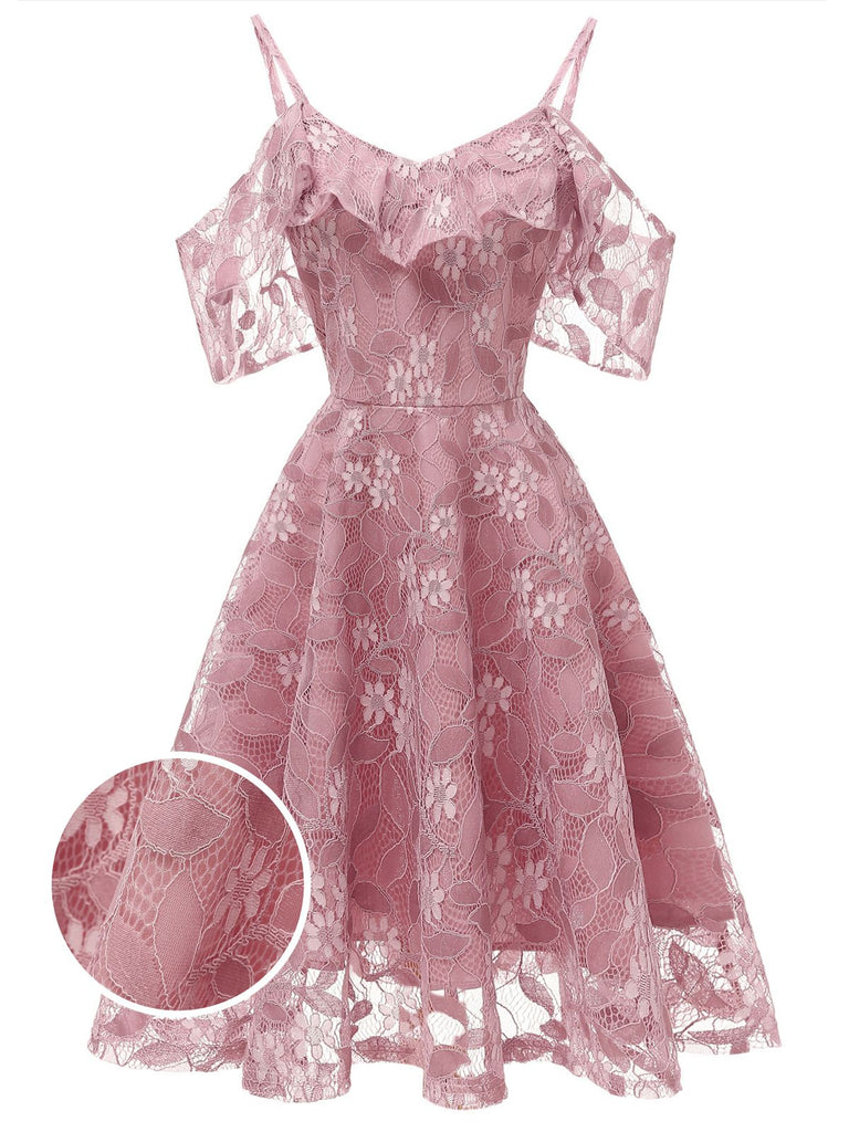 1950s Lace Cold Shoulder Ruffle Dress: timeless style reimagined