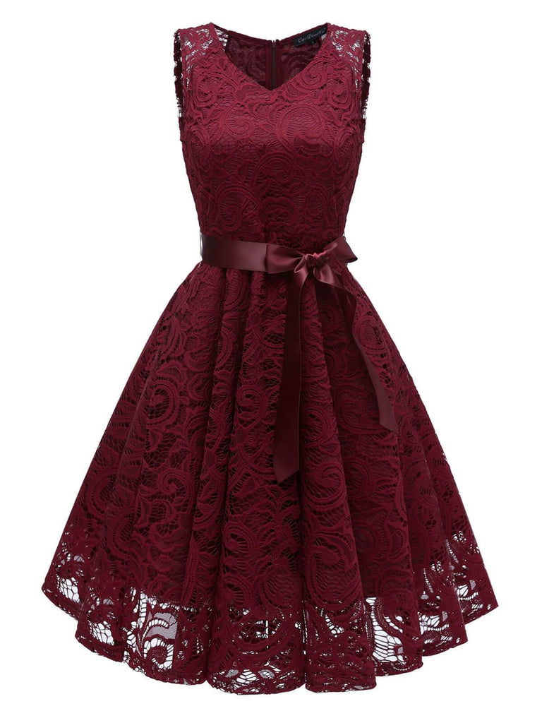 1950s Lace V Neck Bow Dress, classic 1950s style elegant retro fashion - Image 10