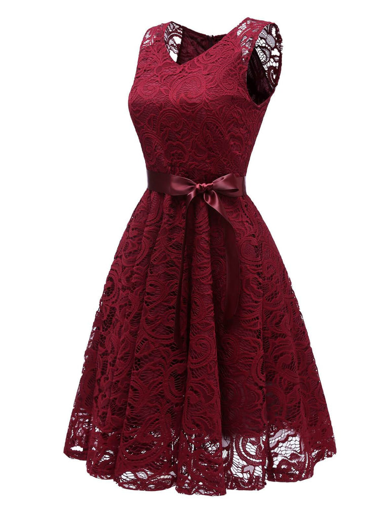 1950s Lace V Neck Bow Dress, classic 1950s style elegant retro fashion - Image 11