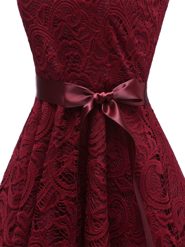 1950s Lace V Neck Bow Dress, classic 1950s style elegant retro fashion - Image 13