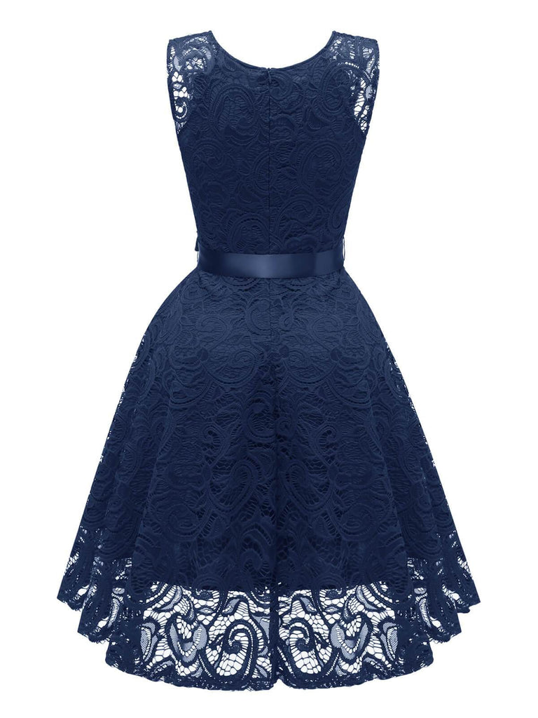 1950s Lace V Neck Bow Dress, classic 1950s style elegant retro fashion - Image 9