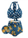 1950s Lemon Polka Dot Halter Bikini, classic 1950s style summer beach collection - Image 1