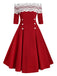 1950s Off Shoulder Button Embellished Dress, classic 1950s style elegant retro fashion - Image 5
