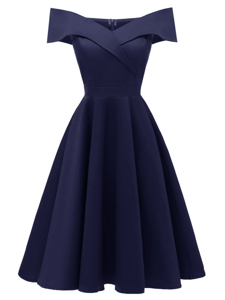 1950s Off Shoulder Swing Dress: beautiful vintage dress, retro fashion, elegant style with timeless appeal
