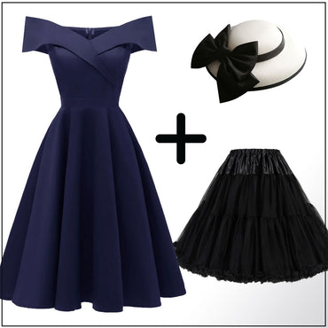 1950s Off Shoulder Swing Dress: timeless style reimagined