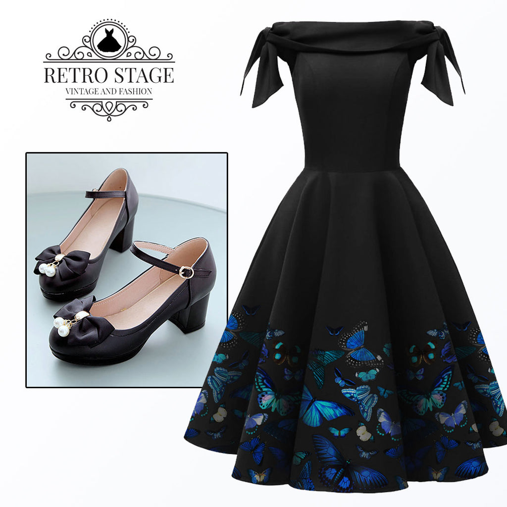 1950s Off-Shoulder Butterfly Swing Dress: timeless style reimagined